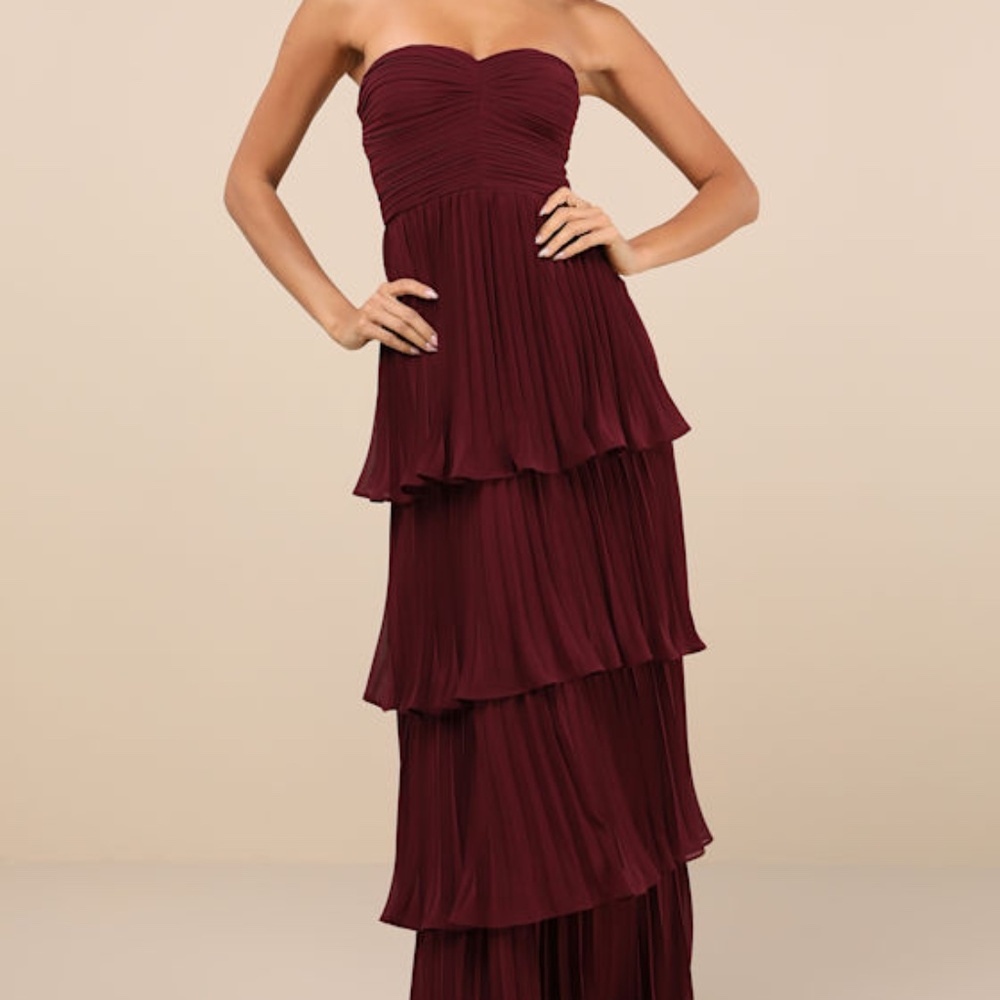 Lulus Seriously Sensational Plum Purple Strapless Tiered Maxi Dress - Size L